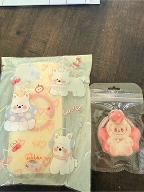 iPhone 16 ProMax Sakura case w/ Labubu pop-socket